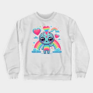 Cute alien with rainbow and hearts Crewneck Sweatshirt